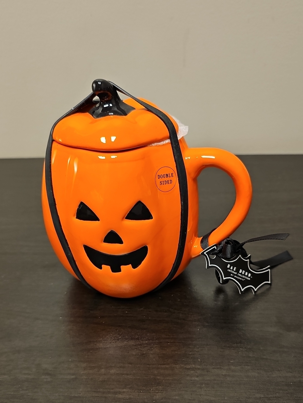 Rae Dunn Halloween Pumpkin Ceramic Mug with Lid - Orange